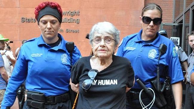 Hedy Epstein is arrested in downtown St. Louis.